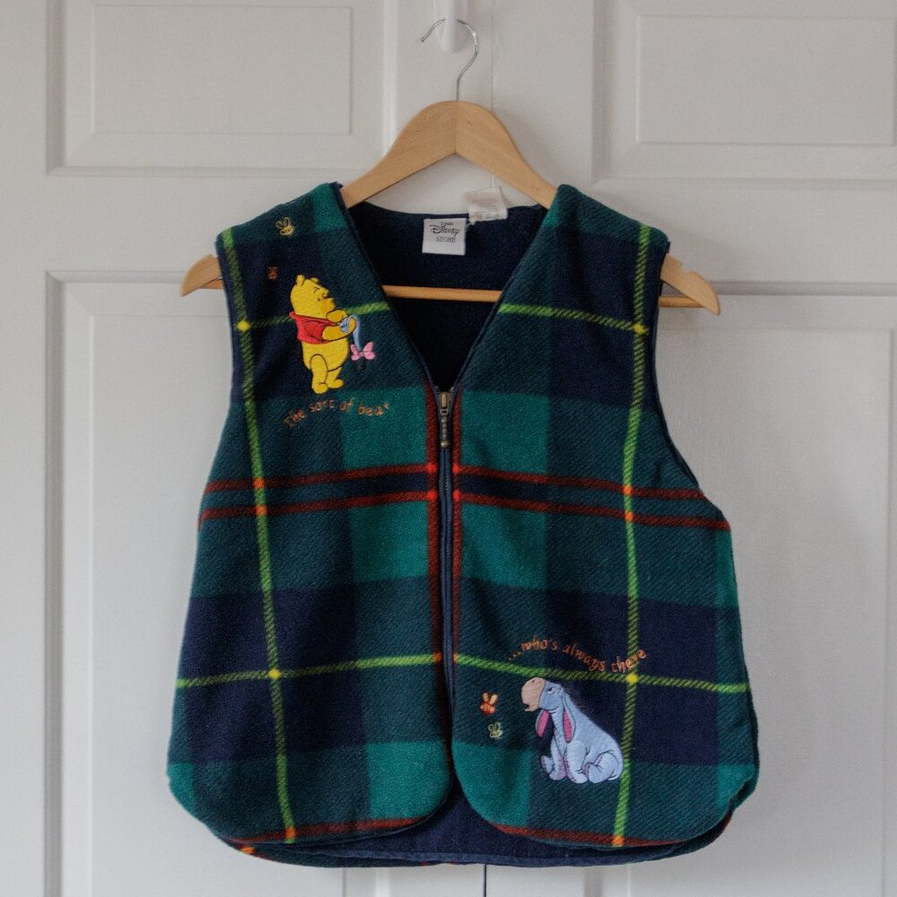 Vintage Disney's Winnie The Pooh Fleece Plaid Zip-up Vest Size Medium